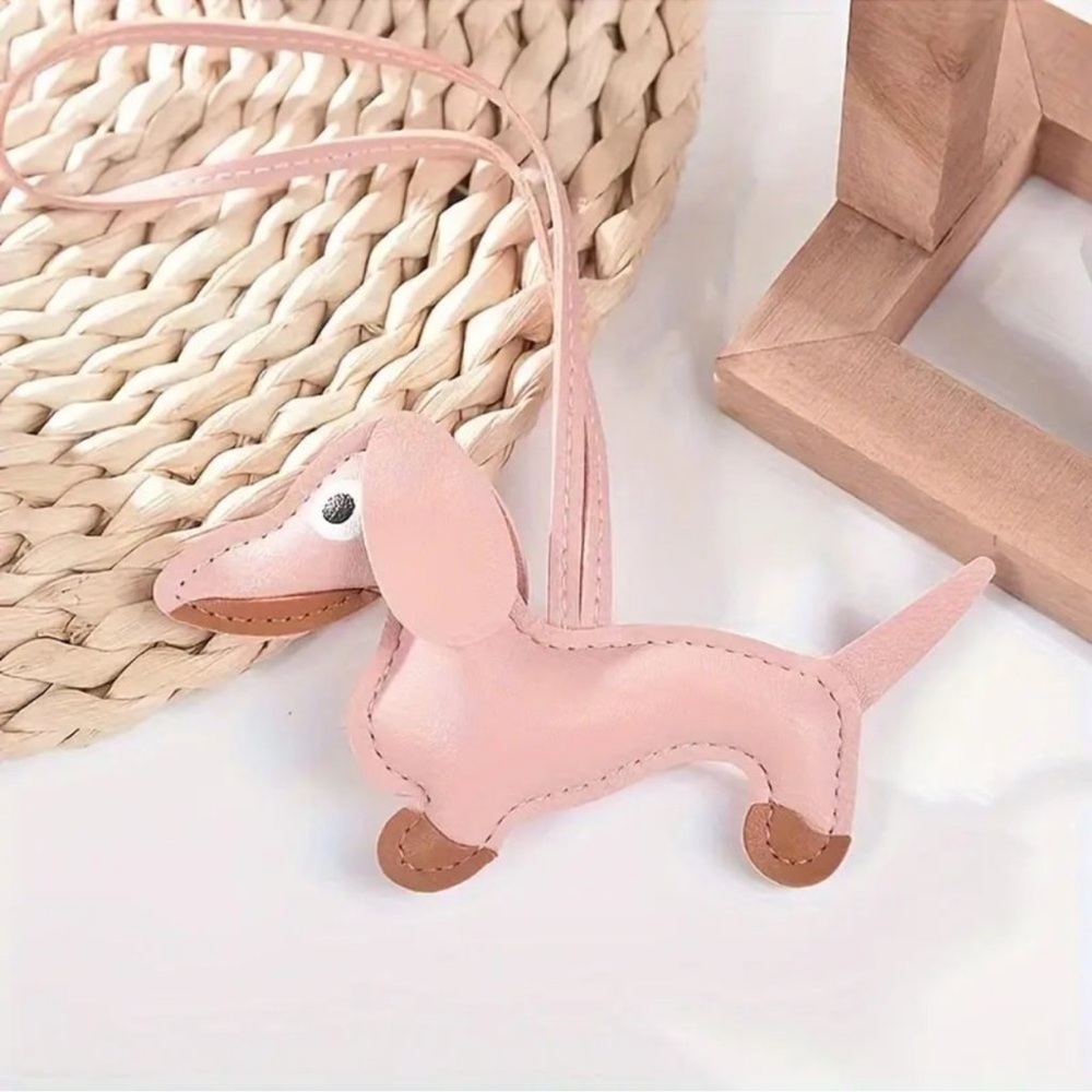 {NWT} Cute Dachshund Dog Keychain Bracelet Wristlet PU Leather